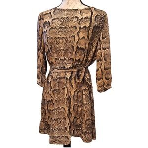 NWT Snake Print Mini Dress 14 Tie Belt Boho Maximalist Animal Print H&M 2010‎